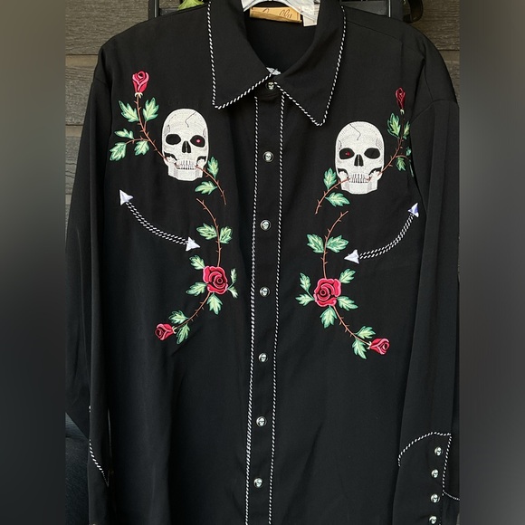 Scully Sugar Skulls Pearl Snap Western Vintage Shirt Floral Day Of The Dead S - Picture 8 of 11